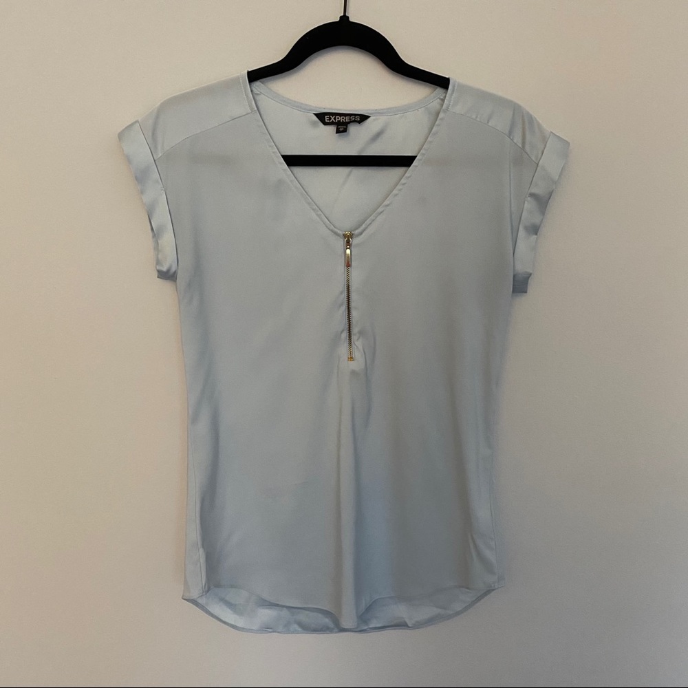 Express light blue zip front blouse